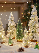 New Arrival Creative Tower-Shaped Flocking Snow Pine Desktop with Lights Christmas Tree Ornaments Christmas Decorations Mini Pine Needle